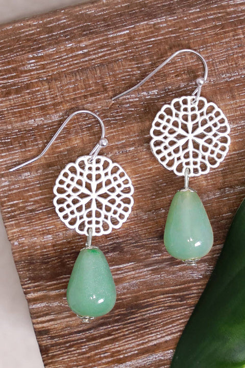 Green Aventurine & Daisy Disc Drop Earrings - SF