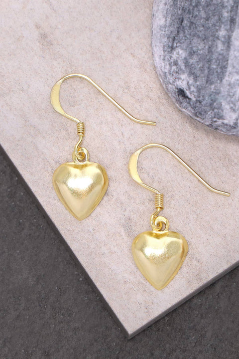 14k Gold Plated Polished Heart Drop Earrings - GF