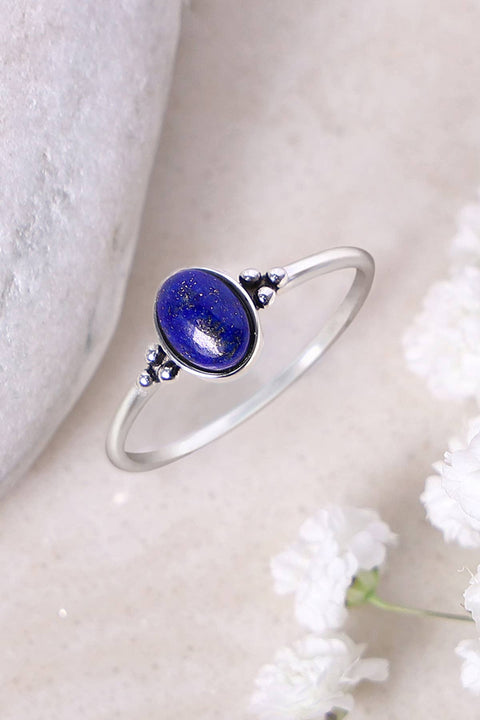 Sterling Silver & Lapis Oval Cabochon Ring - SS