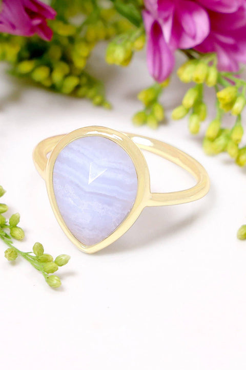 Blue Lace Agate Teardrop Ring - GF