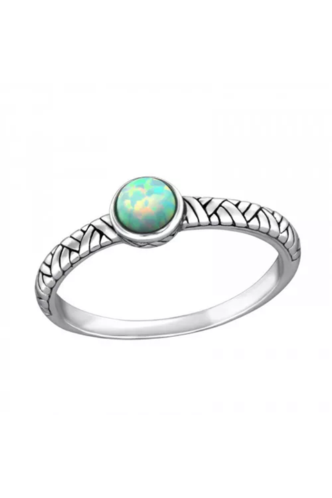 Sterling Silver Band Ring With Opal - SS