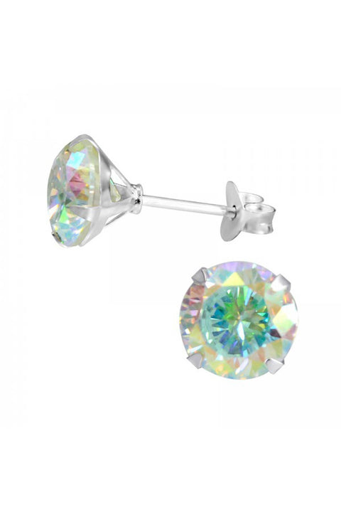 Sterling Silver Round 8mm Ear Studs With Cubic Zirconia - SS