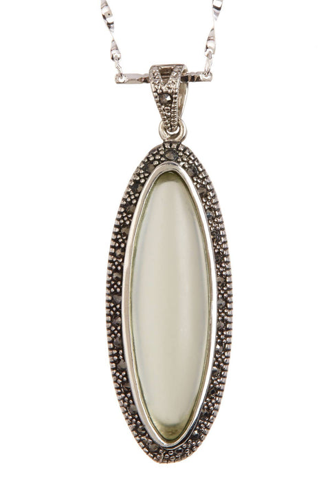 Lemon Quartz Doublet & Marcasite Oval Pendant Necklace - SF