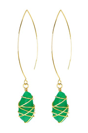 Green Chalcedony Crystal Wire Wrapped Threader Earrings - GF