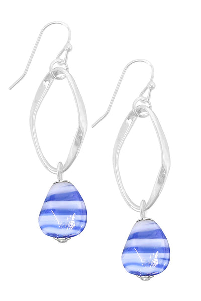 Blue Murano Glass & Freeform Hoop Drop Earrings - SF