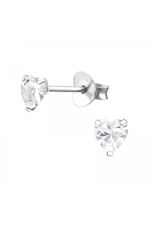 Sterling Silver Heart 4mm Ear Studs With Cubic Zirconia - SS