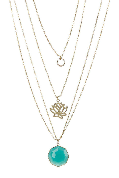 Amazonite Crystal & Lotus Necklace - GF