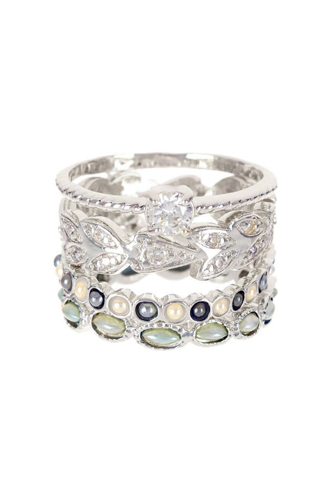 Freshwater Pearl & CZ Stack Ring Set - GF