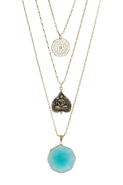 Crystal & Buddha Charm Layering Necklace - GF