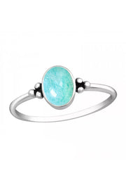 Sterling Silver & Amazonite Oval Cabochon Ring - SS