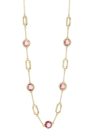 Raspberry & Moonstone Crystal Station Necklace - GF