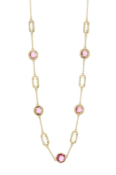 Raspberry & Moonstone Crystal Station Necklace - GF