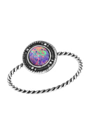 Sterling Silver & Created Opal Round Ring - SS