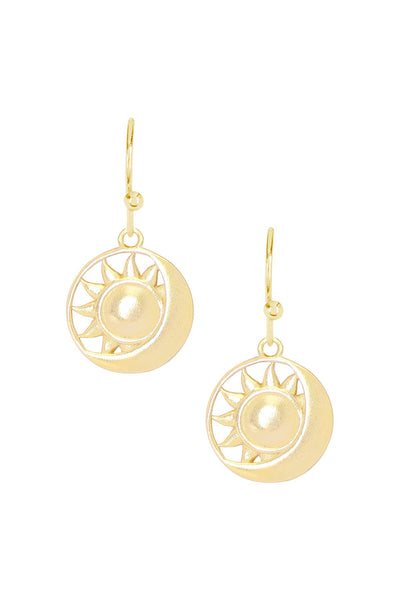 14k Gold Plated Sun & Moon Drop Earrings - GF