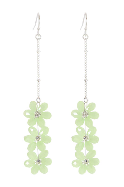 Green Austrian Crystal Flower Bloom Drop Earrings - SF