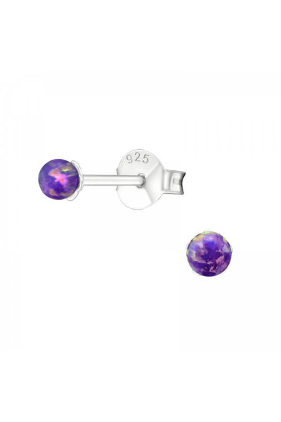 Sterling Silver Ball Ear Studs With Opal - SS