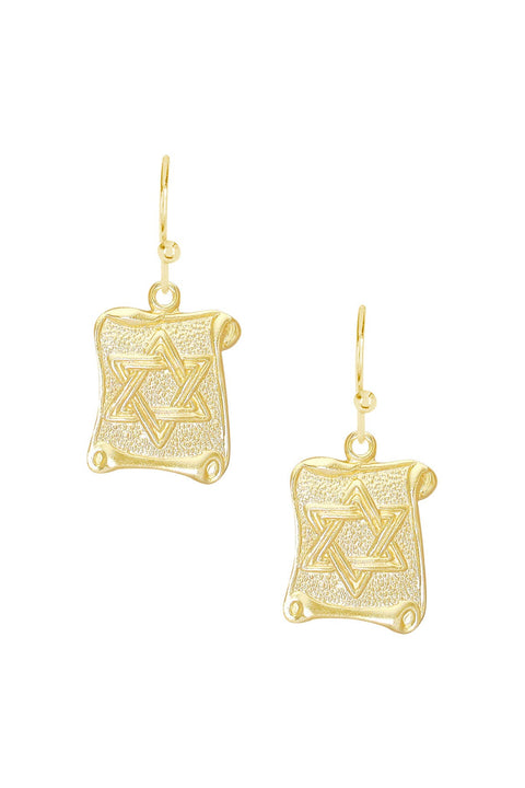 14k Gold Plated Star Of David Drop Earrings - GF