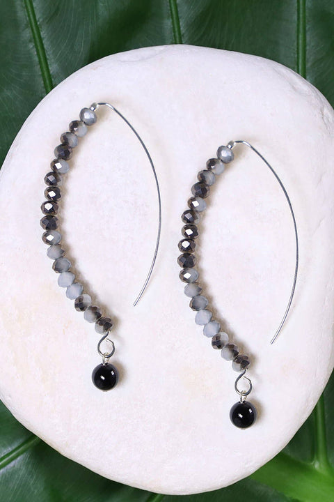 Black Onyx & Crystal Dangle Earrings - SF