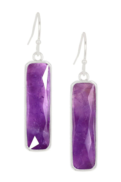 Amethyst Rectangle Drop Earrings - SF