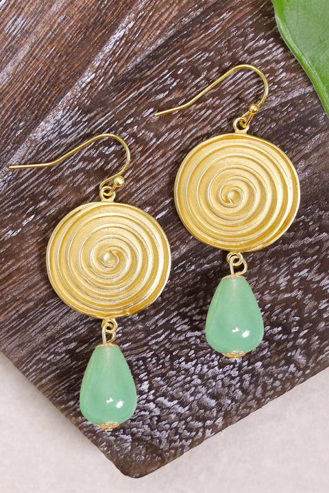 Green Aventurine & Swirl Disc Drop Earrings - GF