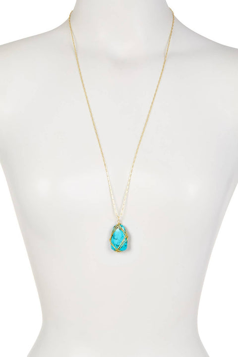 Turquoise Hand Wrapped Pendant Necklace - GF