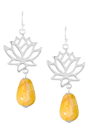 Crazy Lace Agate & Lotus Drop Earrings - SF