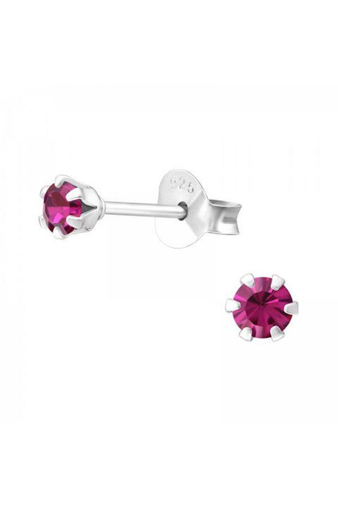 Sterling Silver Round 3mm Ear Studs With Crystals - SS