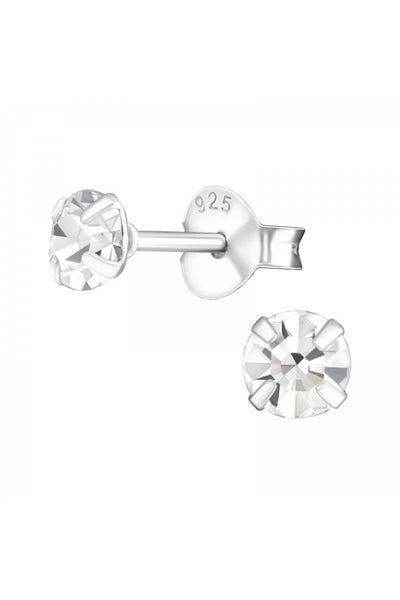 Sterling Silver Round 4mm Ear Studs With Crystals - SS