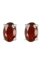 Sterling Silver & Garnet CZ Post Earrings - SS