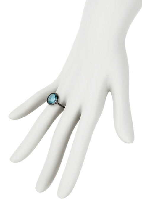 Sky Blue Crystal Ring In Gunmetal - SF