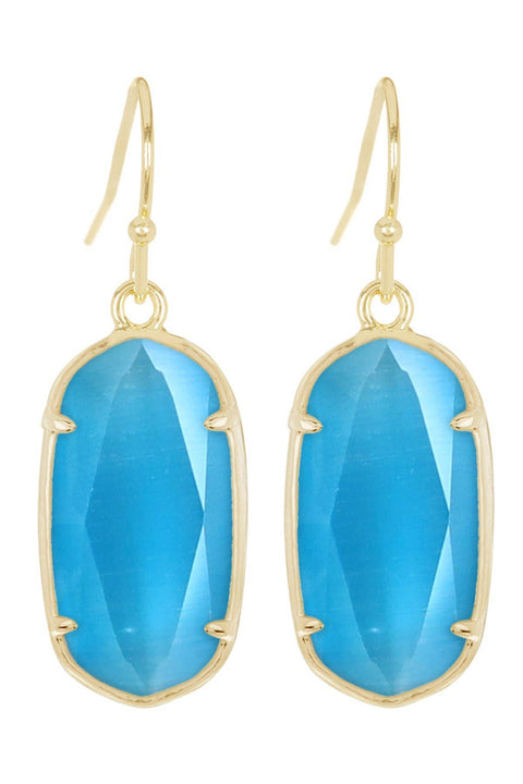 Blue Cat's Eye Drop Earrings - GF