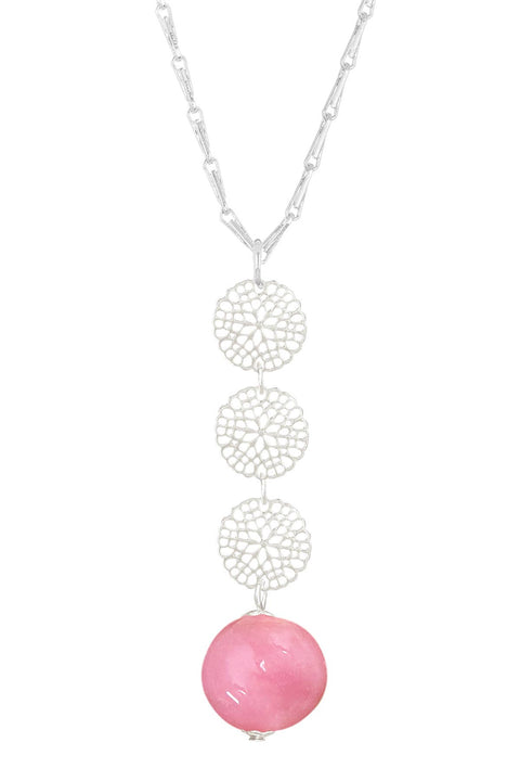 Pink Murano Glass & Daisy Disc Pendant Necklace - SF