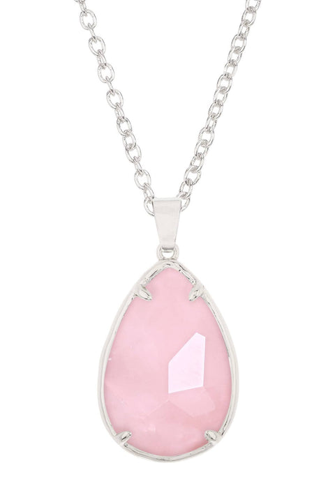 Rose Quartz Pear Cut Pendant Necklace - SF