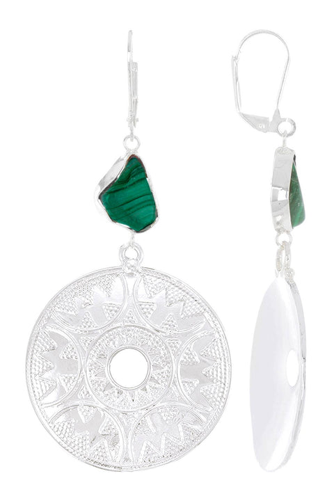 Malachite & Celtic Disc Statement Drop Earrings - SF