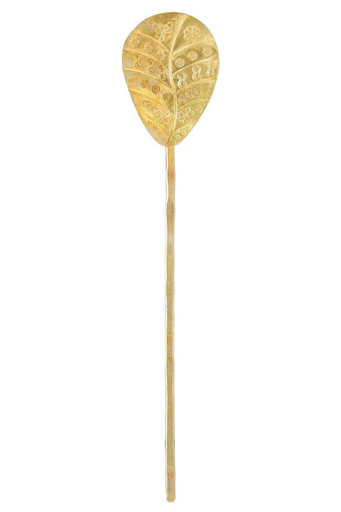 Hammered Leaf Hair Stick In Natural Brass - BR