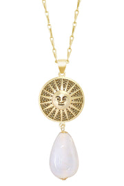 White Murano Glass & Aztec Sun Pendant Necklace - GF