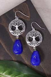 Blue Murano Glass & Tree Of Life Drop Earrings - SF