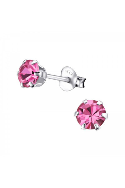 Sterling Silver Round 5mm Ear Studs With Crystals - SS