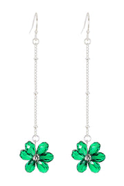 Emerald Austrian Crystal Flower Bloom Dangle Earrings - SF