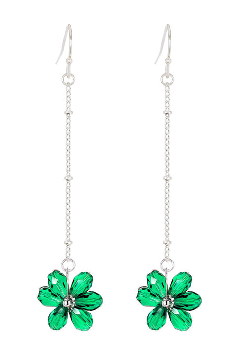 Emerald Austrian Crystal Flower Bloom Dangle Earrings - SF