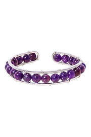 Amethyst Beaded Cuff Bracelet In Silver - SF