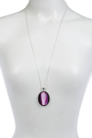 Purple Cat's Eye Oval Statement Pendant Necklace - SF