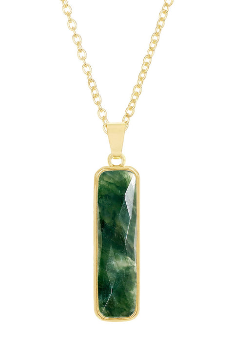 Moss Agate Rectangle Pendant Necklace - GF