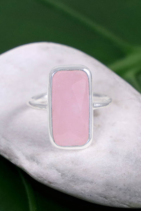 Rose Quartz Rectangle Ring - SF