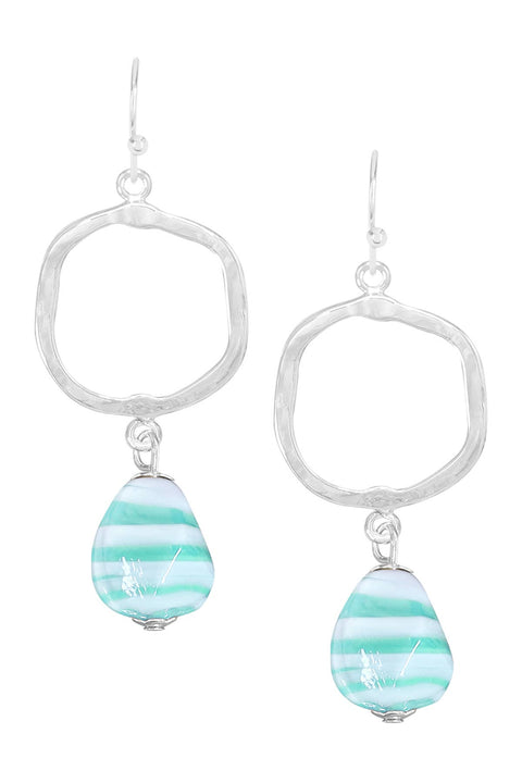 Green Murano Glass & Freeform Drop Earrings - SF