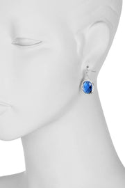 London Blue Crystal Oval Drop Earrings In Silver - SF