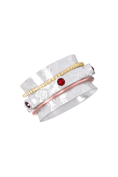 Garnet Crystal Tri-Tone Spinner Ring - SF