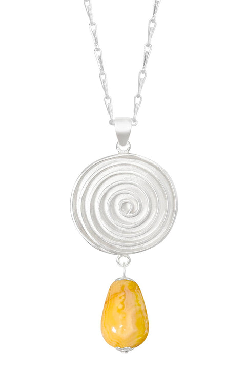 Crazy Lace Agate & Swirl Disc Pendant Necklace - SF