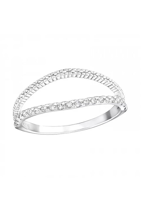 Sterling Silver Double Band Ring With CZ - SS