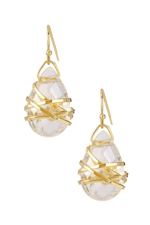 Crystal Quartz Wrapped Earrings In Gold - GF